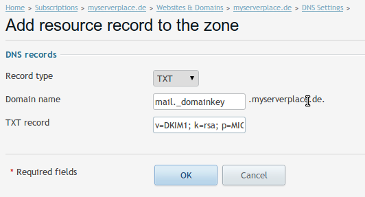 DKIM Add DNS Zone
